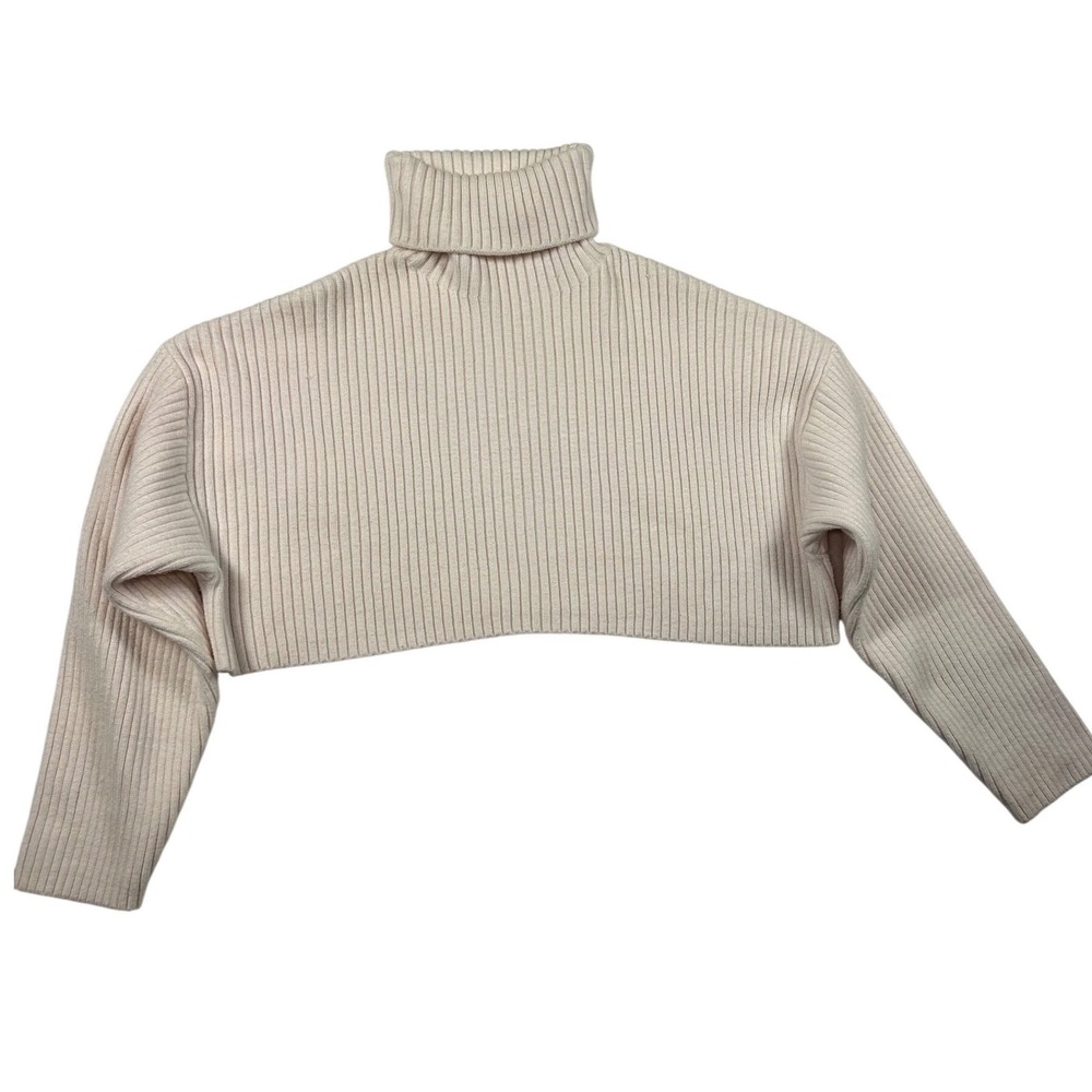 Idem Ditto Cream Ribbed Cropped Turtleneck Sweater Shrug Womens Size M/L